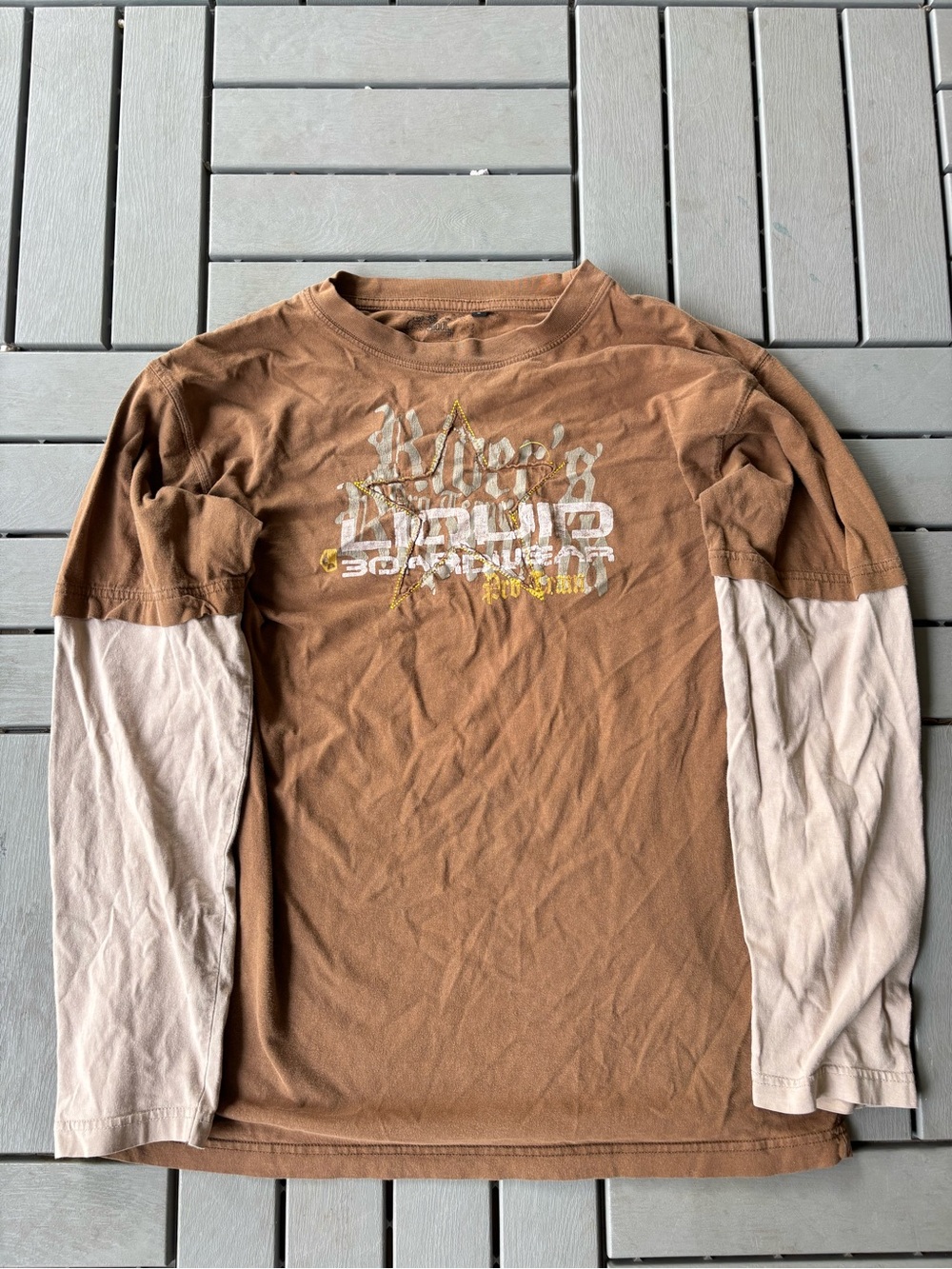 Men's Brown Layered-Look Long Sleeve Graphic Tee